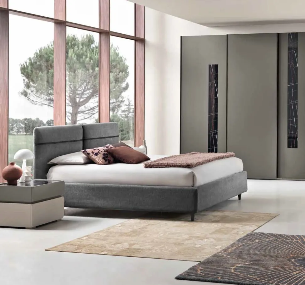 Letto matrimoniale imbottito Milko linea Domino disponibile in 3 colori