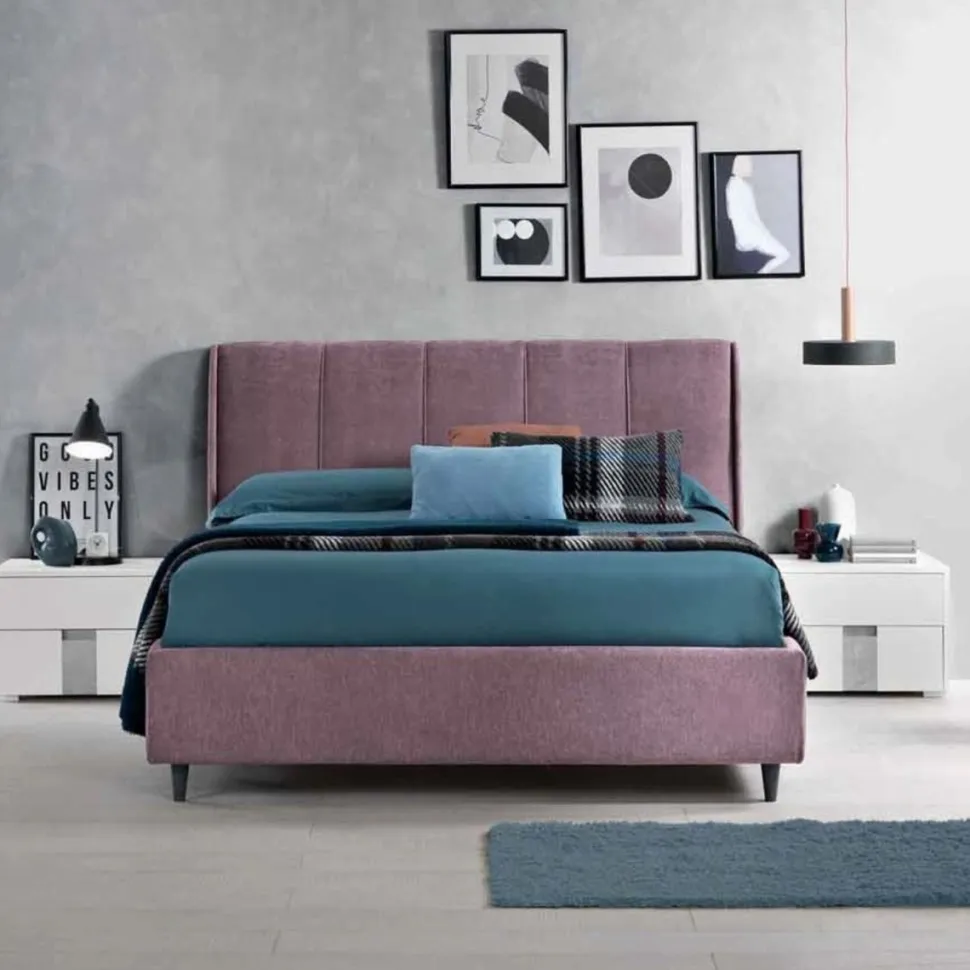 Letto matrimoniale imbottito Alessandra linea Domino disponibile in 3 colori