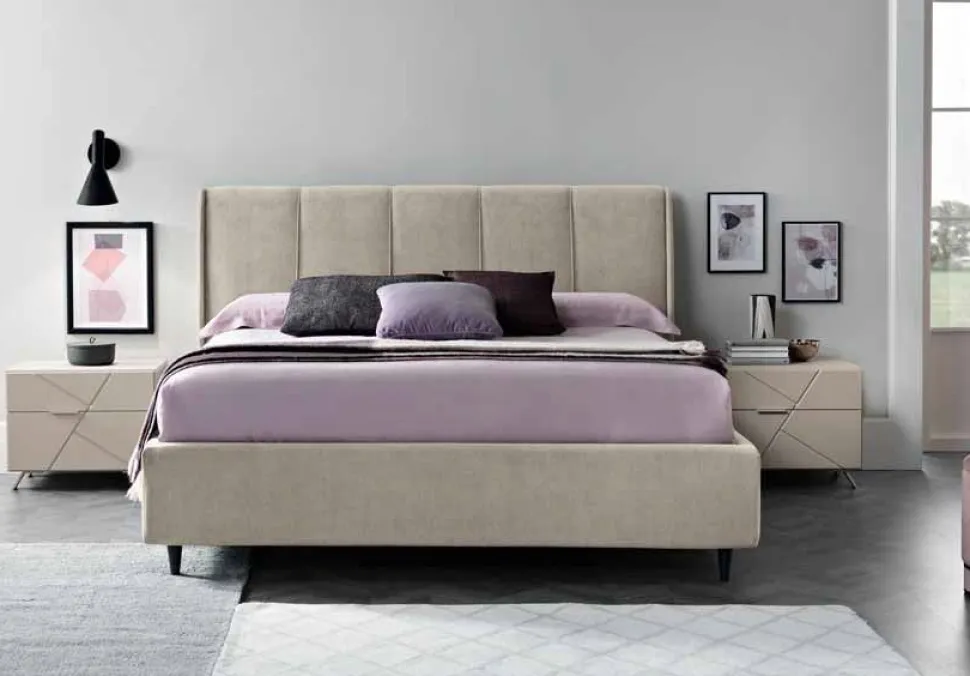 Letto matrimoniale imbottito Alessandra linea Domino disponibile in 3 colori