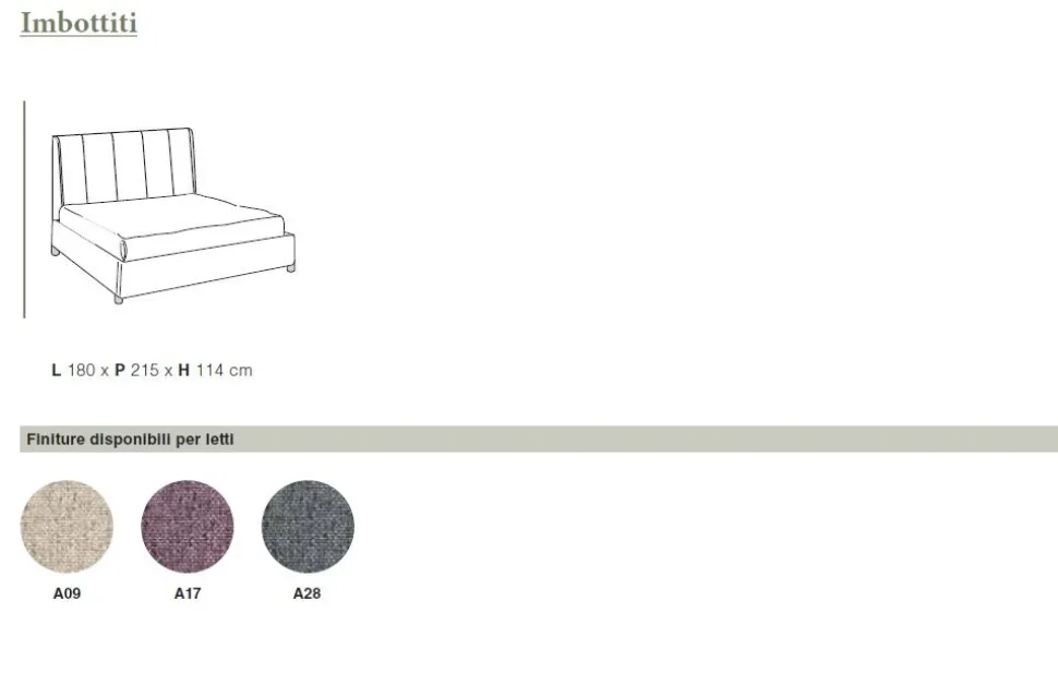 Letto matrimoniale imbottito Alessandra linea Domino disponibile in 3 colori