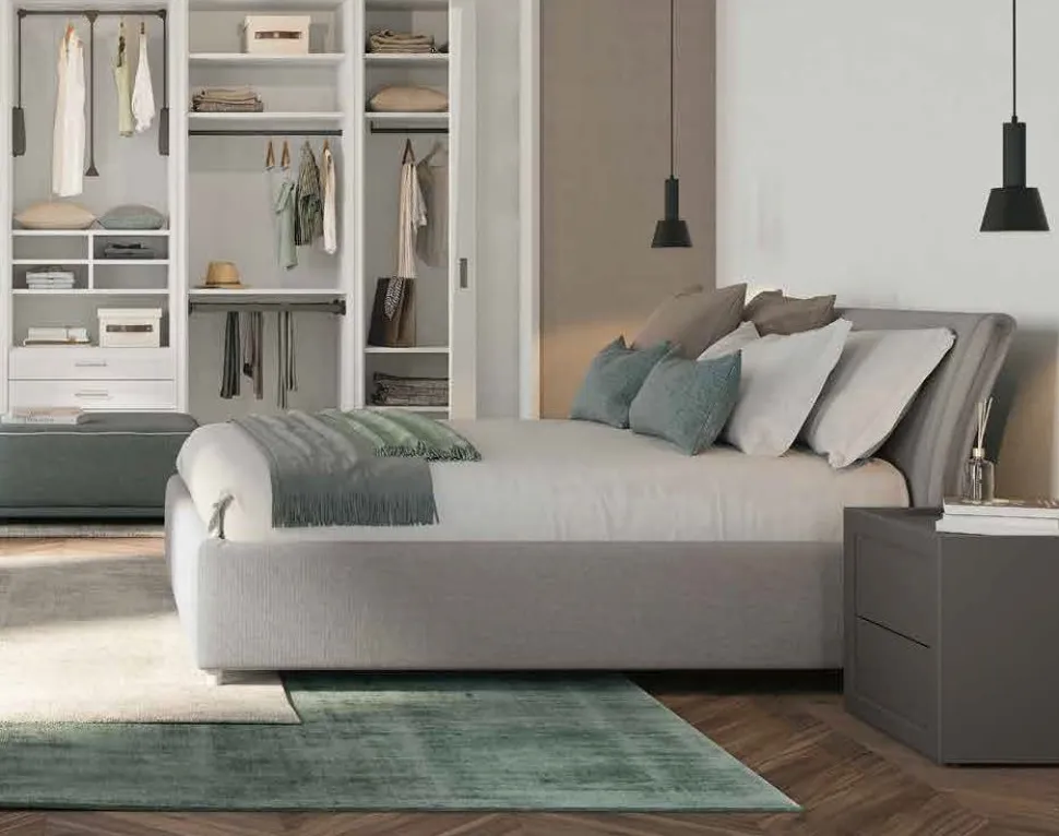 Letto matrimoniale imbottito in tessuto Beky linea Ginevra disponibile in vari colori