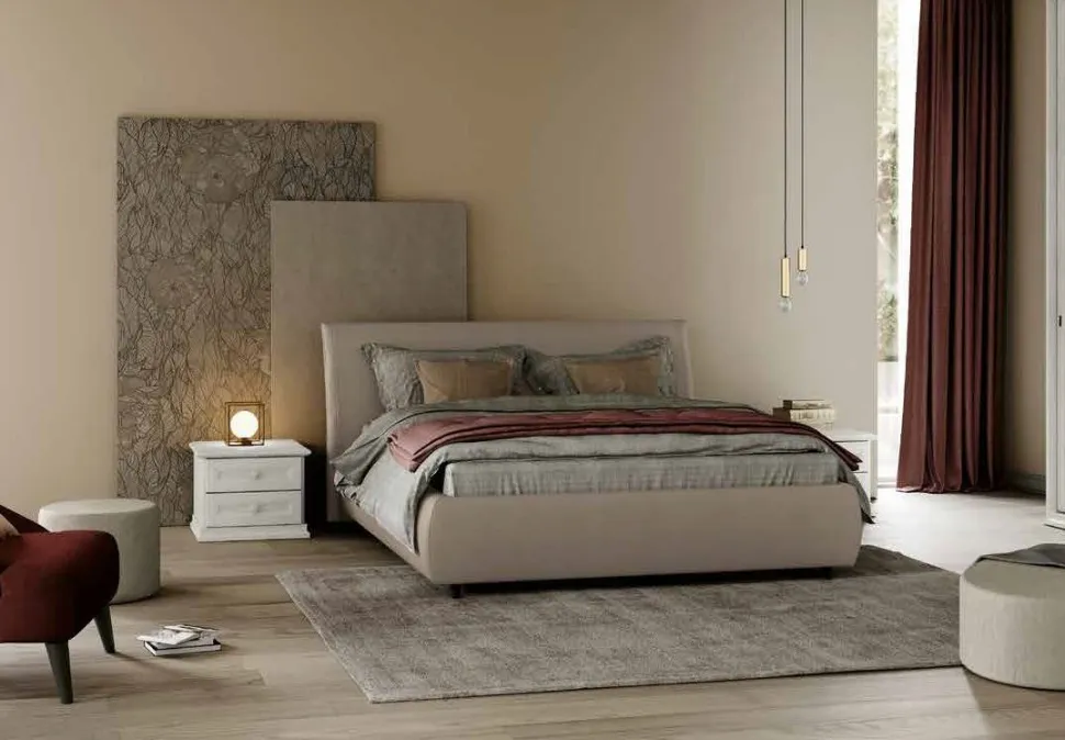Letto matrimoniale imbottito in tessuto Beky linea Ginevra disponibile in vari colori