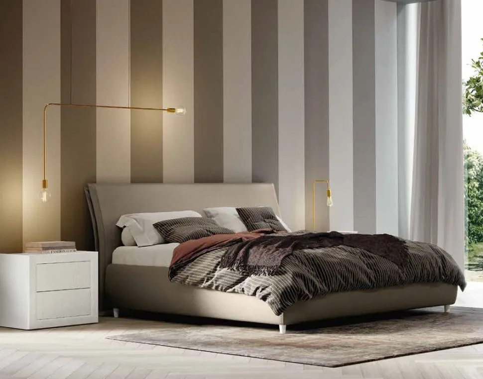 Letto matrimoniale imbottito in tessuto Beky linea Ginevra disponibile in vari colori