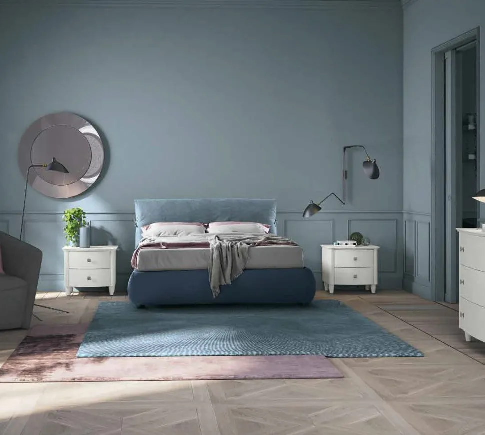 Letto matrimoniale imbottito Dominique linea Ginevra disponibile in vari colori