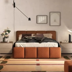 Letto matrimoniale imbottito in Tessuto Bouclé 5 varianti colore