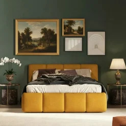 Letto matrimoniale imbottito in Tessuto Bouclé 5 varianti colore