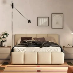 Letto matrimoniale imbottito in Tessuto Bouclé 5 varianti colore