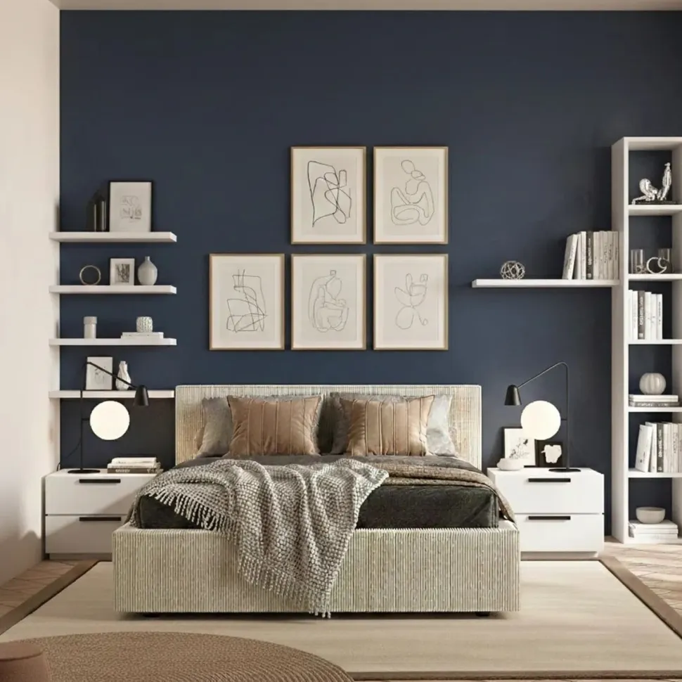 Letto matrimoniale imbottito in Velluto a Coste Design Contemporaneo 6 varianti colore