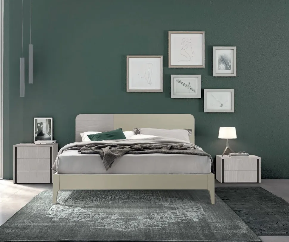Letto matrimoniale in legno con testiera bicolore modello Ambra linea Lotto