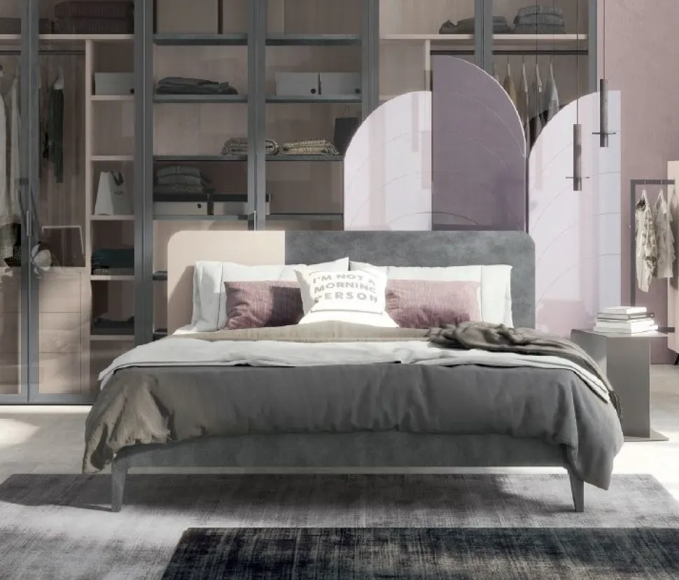 Letto matrimoniale in legno con testiera bicolore modello Ambra linea Lotto