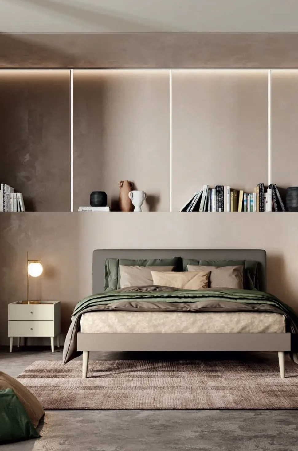 Letto matrimoniale in legno con testiera imbottita modello Constantine linea Lotto