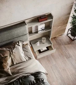 Letto matrimoniale in legno Rovere Nordico con testiera imbottita disponibile in vari colori