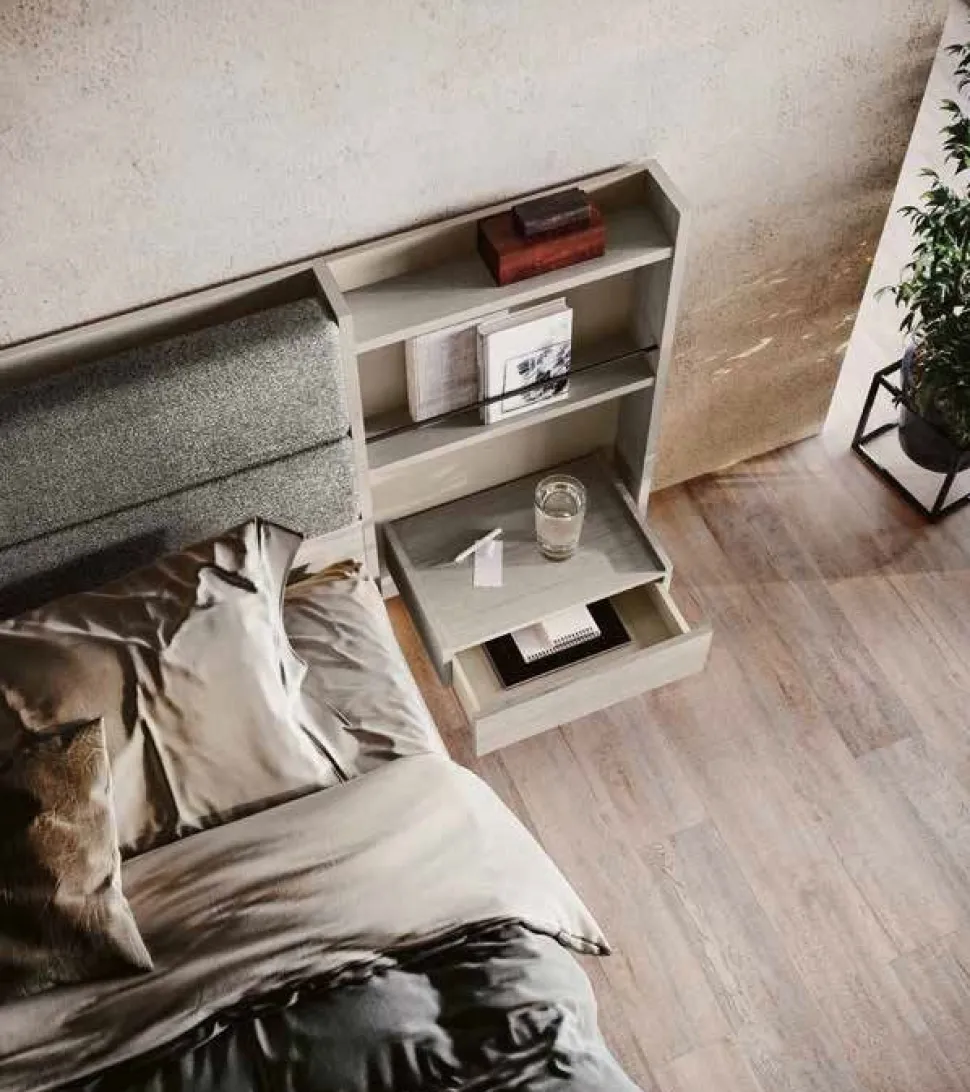 Letto matrimoniale in legno Rovere Nordico con testiera imbottita disponibile in vari colori