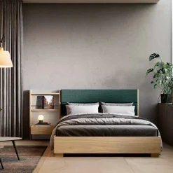 Letto matrimoniale in legno Rovere Nordico con testiera imbottita disponibile in vari colori
