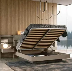 Letto matrimoniale in legno Rovere Nordico con testiera imbottita disponibile in vari colori