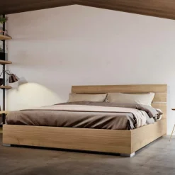 Letto matrimoniale in Noce Biondo con testiera a doghe disponibile in vari colori