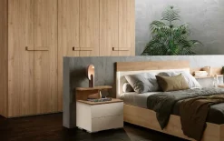 Letto matrimoniale moderno con testiera illuminata Noce Biondo disponibile in 2 misure e vari colori