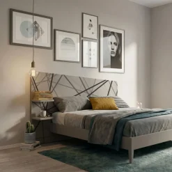 Letto Matrimoniale Moderno Corin con grafica e Mensole Integrate (Colori e Accessori Personalizzabili)