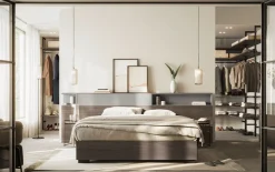 Letto matrimoniale moderno con testiera con vani contenitore disponibile in vari colori