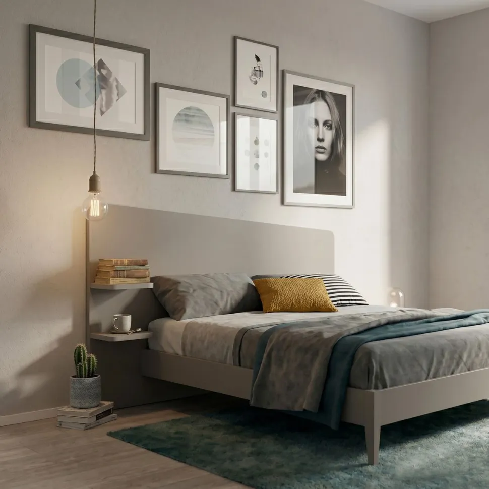 Letto Matrimoniale Moderno Corin con Mensole Integrate (Colori e Accessori Personalizzabili)