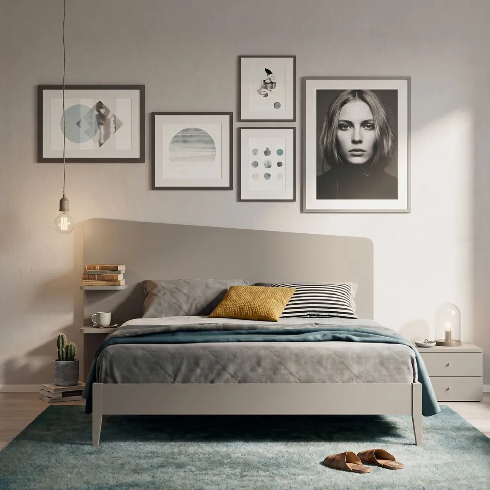 Letto Matrimoniale Moderno Corin con Mensole Integrate (Colori e Accessori Personalizzabili)