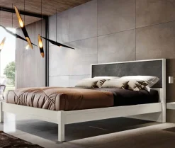 Letto matrimoniale moderno in legno Bianco frassino con testiera minimal disponibile in vari colori