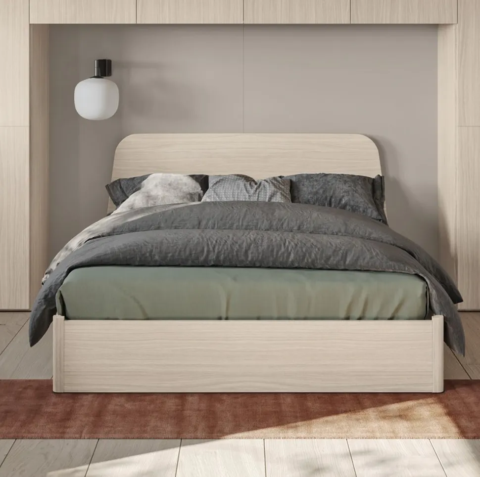 Letto matrimoniale moderno in legno in Finitura Canapa disponibile in 20 colori