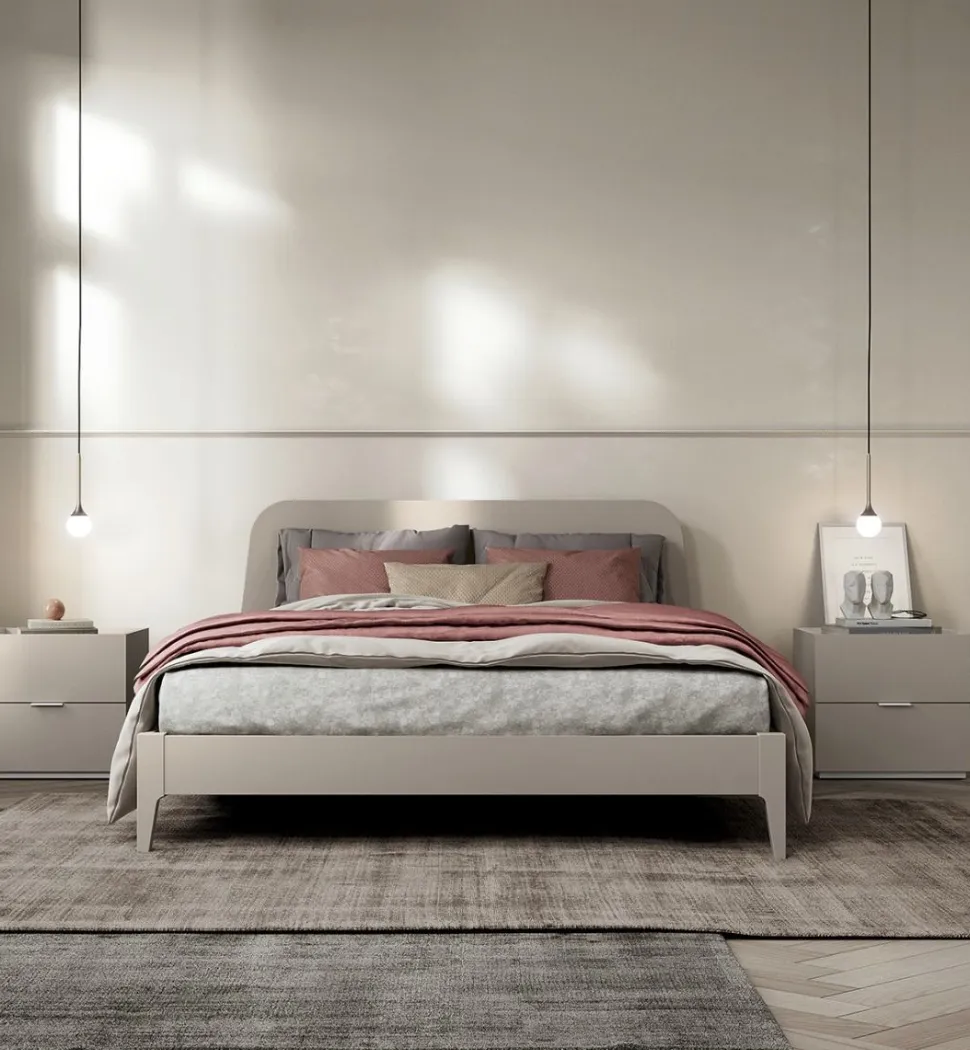 Letto matrimoniale moderno in legno in Finitura Canapa disponibile in 20 colori