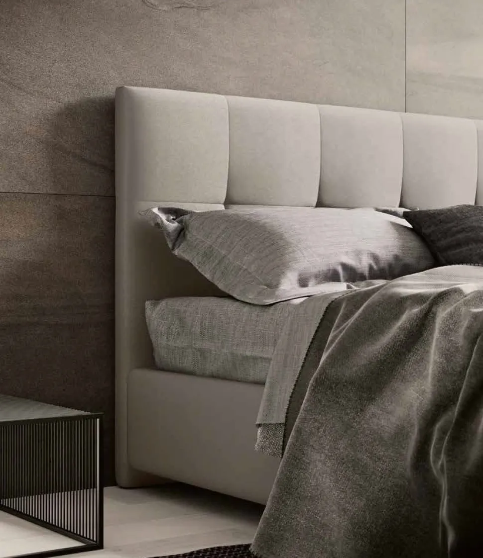 Letto matrimoniale moderno Linear Soft con testiera trapuntata disponibile in vari colori