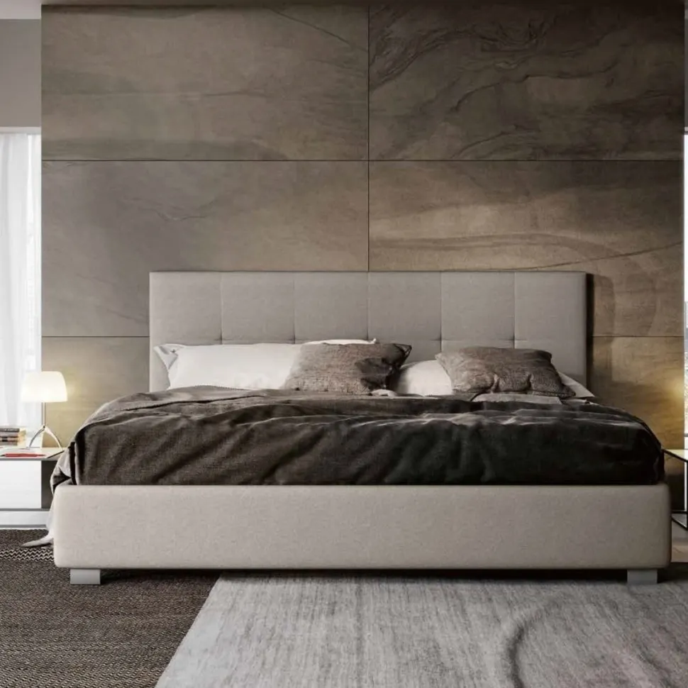 Letto matrimoniale moderno Linear Soft con testiera trapuntata disponibile in vari colori