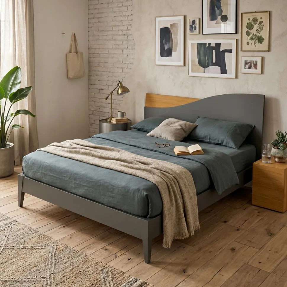 Letto Matrimoniale Moderno Rise (10 Colori Personalizzabili e LED Optional)
