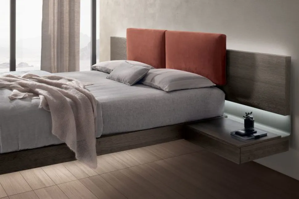 Letto matrimoniale sospeso con comodini integrati Plan disponibile in 2 misure e vari colori