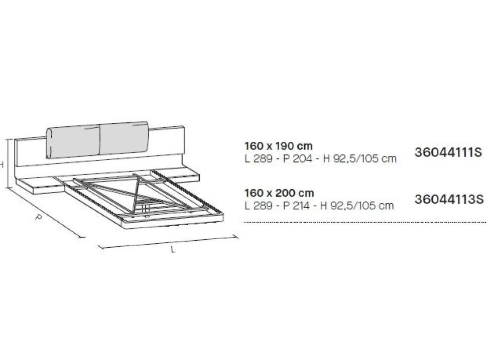 Letto matrimoniale sospeso con comodini integrati Plan disponibile in 2 misure e vari colori
