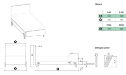 Letto moderno in legno Chiaro con testiera bianca opaca disponibile in 4 misure e vari colori
