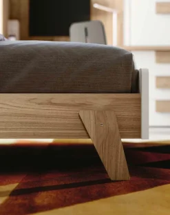 Letto moderno in legno Chiaro con testiera bianca opaca disponibile in 4 misure e vari colori