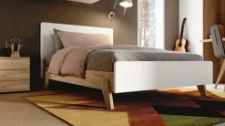 Letto moderno in legno Chiaro con testiera bianca opaca disponibile in 4 misure e vari colori