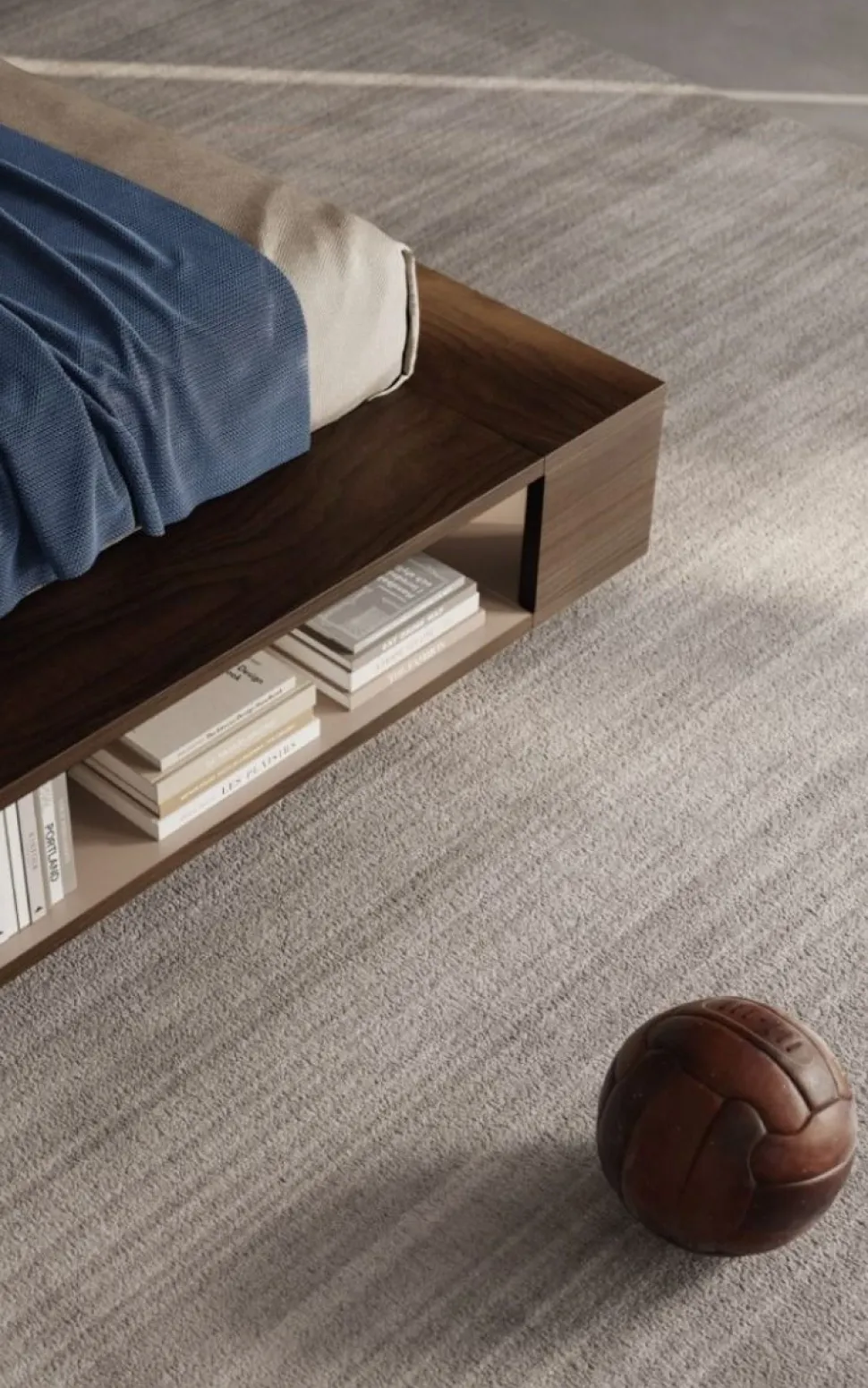 Letto moderno matrimoniale in legno Noce Moro con vani contenitore a giorno
