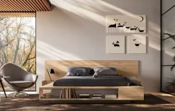 Letto moderno matrimoniale in legno Noce Moro con vani contenitore a giorno