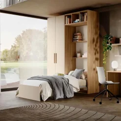Letto singolo a scomparsa salvaspazio con armadio a 2 ante disponibile in 2 misure e vari colori