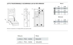 Letto singolo a scomparsa salvaspazio con armadio a 2 ante disponibile in 2 misure e vari colori