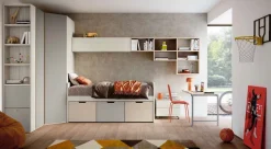 Letto singolo con cassetti contenitori finitura Bianco altea, Orzo e Grigio seta disponibile in vari colori