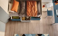 Letto singolo con cassetti contenitori finitura Bianco altea, Orzo e Grigio seta disponibile in vari colori