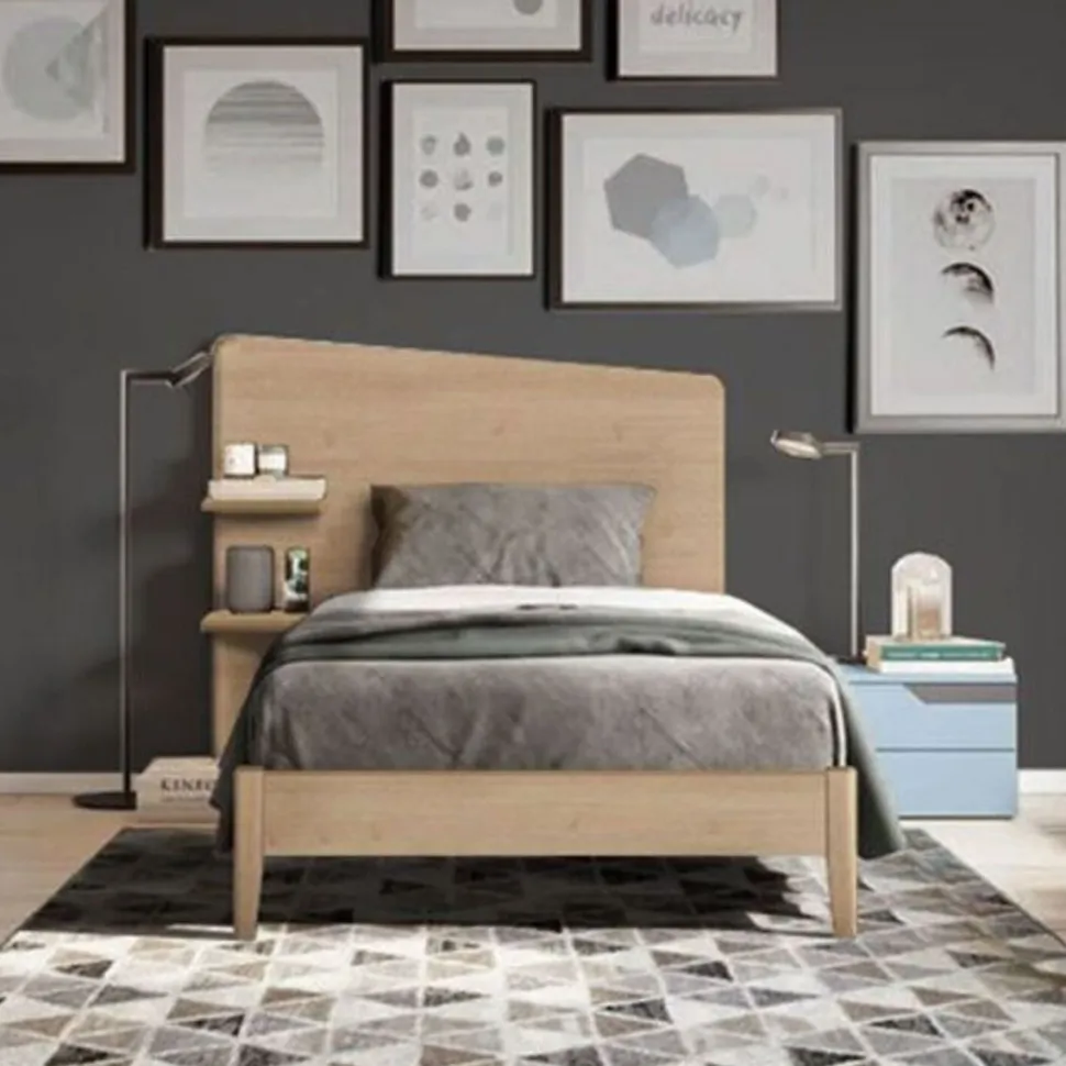 Letto Singolo con mensole integrate Corin disponibile in 3 varianti e 15 colorazioni