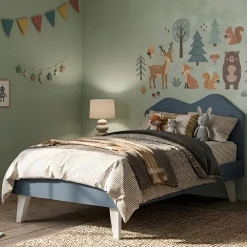 Letto Singolo con struttura in legno e testiera Sagomata disponibile in 4 colori