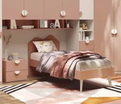 Letto Singolo con struttura in legno e testiera Sagomata disponibile in 4 colori