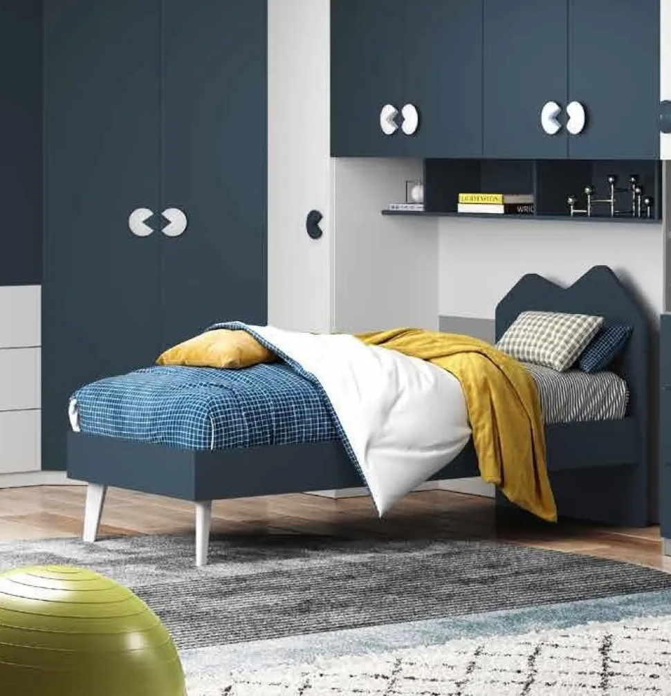 Letto Singolo con struttura in legno e testiera Sagomata disponibile in 4 colori