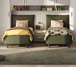 Letto singolo contenitore in tessuto imbottito Verde Bosco disponibile in 5 colori