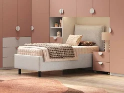 Letto singolo contenitore in tessuto imbottito Verde Bosco disponibile in 5 colori