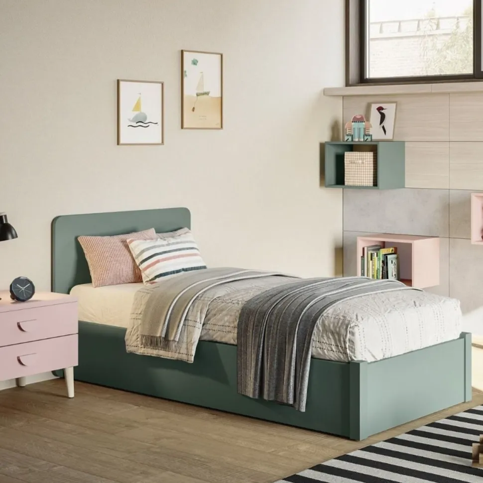 Letto singolo contenitore Verde alpi disponibile in 3 misure linea Arone