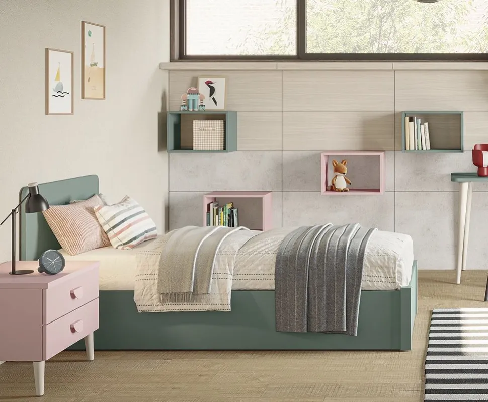 Letto singolo contenitore Verde alpi disponibile in 3 misure linea Arone